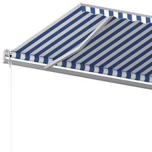 VidaXL kék és fehér kézzel kihúzható napellenző póznákkal 5 x 3,5 m