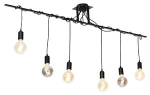 Modern függesztett lámpa, fekete, 6 fényes sodrott kábel - Könnyű