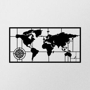 World Map Metal Decor 7 Fali fém dekoráció 121x60 Fekete