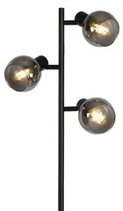 Art Deco állólámpa fekete 3 lámpa füstüveggel - Vidro