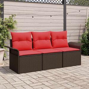 VidaXL Kanapé Szett párnával 3 pcs Barna és Piros polirattan