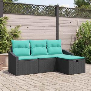VidaXL Kanapé Szett párnával tárolóval 4 pcs Fekete Poli rattan