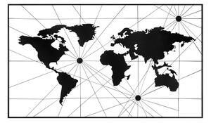 World Map 16 Fali fém dekoráció 120x70 Fekete