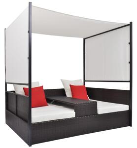 Barna polyrattan napellenzős kerti ágy 190 x 130 cm