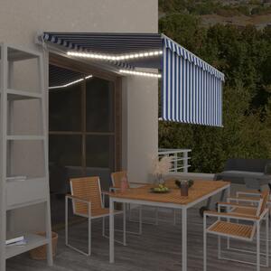 VidaXL kék/fehér redőnyös, LED-es, szélérzékelős napellenző 3,5x2,5 m