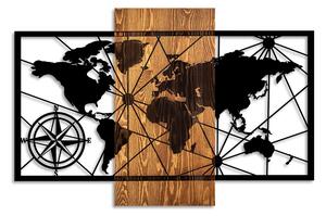 World Map 3-M Fa fali dekoráció 84x57 Dió-Fekete