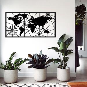 World Map Medium 2 Fali fém dekoráció 100x50 Fekete