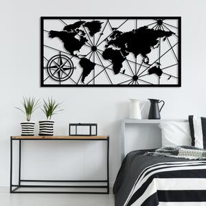 World Map Large 2 Fali fém dekoráció 120x60 Fekete