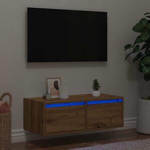 Kézműves tölgy színű TV-szekrény LED-lámpákkal 75x35,5x25 cm