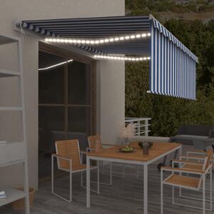 VidaXL kék-fehér redőnyös, szélérzékelős, LED-es napellenző 4,5x3 m
