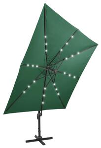 VidaXL zöld konzolos napernyő rúddal és LED-fényekkel 300 cm