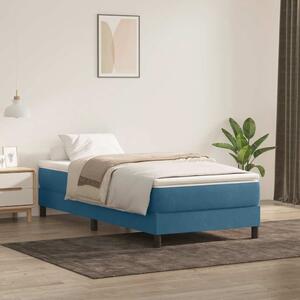 Sötétkék bársony rugós ágy matrac nélkül 80x220 cm