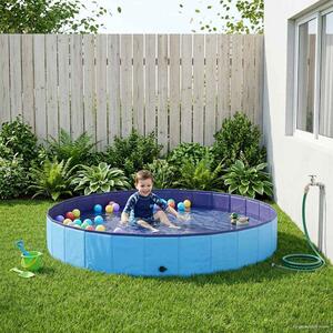 VidaXL Gyerekmedence Kék Ø200 x 30 cm Vastag PVC és mérnöki fa