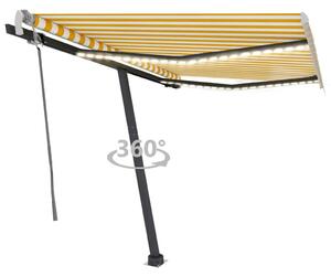 Sárga és fehér kézzel kihúzható LED-es napellenző 300 x 250 cm