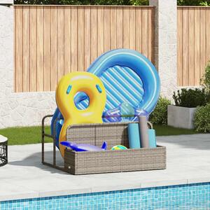 Világosszürke polyrattan medence melletti úszótároló