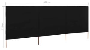 VidaXL 3 paneles fekete szövet szélfogó 400 x 80 cm