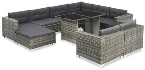VidaXL 10-részes szürke polyrattan kerti bútorszett párnákkal