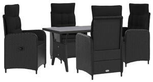 VidaXL Kültéri étkező szett 5 pcs Fekete polirattan