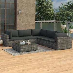 6 részes szürke polyrattan kertibútor-garnitúra párnákkal