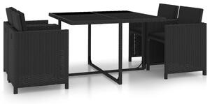 5 részes fekete polyrattan kültéri étkezőszett párnákkal