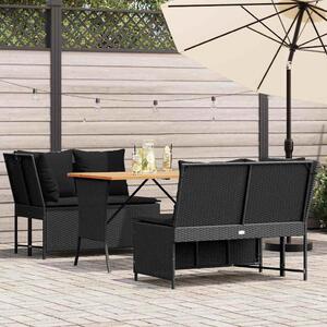 3 részes fekete polyrattan kerti ülőgarnitúra párnával