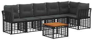 VidaXL Kerti Kanapé Szett 7 pcs Fekete és Sötétszürke polirattan