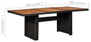 VidaXL fekete polyrattan kerti étkezőasztal 200 x 100 x 74 cm