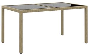 Bézs polyrattan és edzett üveg kerti asztal 150 x 90 x 75 cm