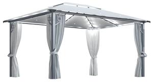 VidaXL krémszínű alumíniumpavilon függönnyel/LED fényfüzérrel 4 x 3 m