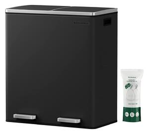 Légmentes fém pedálos dupla szemetes 2 x 30l, 15 szemeteszsákkal, fekete