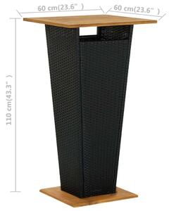 VidaXL fekete polyrattan és tömör akácfa bárasztal 60 x 60 x 110 cm