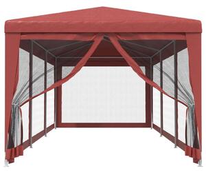 VidaXL piros HDPE rendezvénysátor 8 hálós oldalfallal 3x9 m