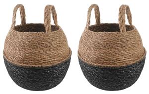 VidaXL Kézi növényedény 2 pcs Fekete Ø 22 x 20 cm 100% Tengeri fű