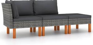 3 részes polyrattan és tömör eukaliptuszfa kerti ülőgarnitúra