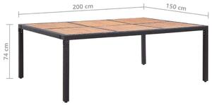 VidaXL fekete polyrattan és akácfa kerti asztal 200 x 150 x 74 cm