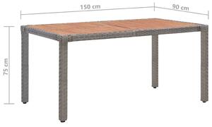 Szürke polyrattan és tömör akácfa kerti asztal 150 x 90 x 75 cm