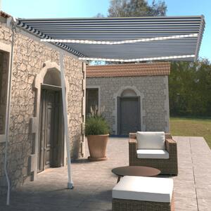 Kék és fehér kézzel kihúzható LED-es napellenző 350x250 cm