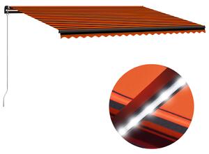 VidaXL narancs és barna kézzel kihúzható LED-es napellenző 500x300 cm