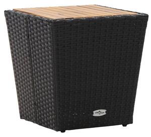 Fekete polyrattan és tömör akácfa teázóasztal 41,5x41,5x43 cm