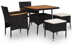 5 részes fekete kültéri polyrattan és akácfa étkezőszett