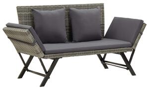 Szürke polyrattan kerti pad párnákkal 176 cm
