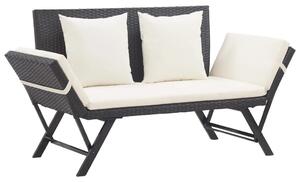 Fekete polyrattan kerti pad párnákkal 176 cm