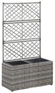 Szürke rácsos polyrattan magaságyás 2 kaspóval 58 x 30 x 107 cm