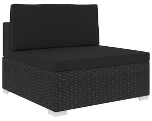 1 db fekete polyrattan moduláris középső kanapé párnákkal