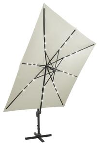 VidaXL homokszínű konzolos napernyő rúddal és LED-fényekkel 300 cm