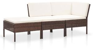 VidaXL 3-részes barna polyrattan kerti ülőgarnitúra párnákkal