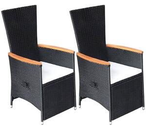 2 db fekete dönthető háttámlás polyrattan kerti szék párnával