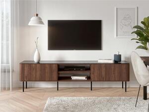 TV-állvány Miravio 106, Közepes sűrűségű farostlemez, Laminált forgácslap, 55x200x40cm, Fekete márvány, Dió