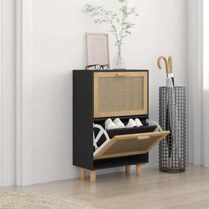 Fekete szerelt fa és természetes rattan cipőszekrény 52x25x80cm
