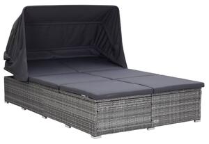 Kétszemélyes szürke polyrattan napozóágy párnával